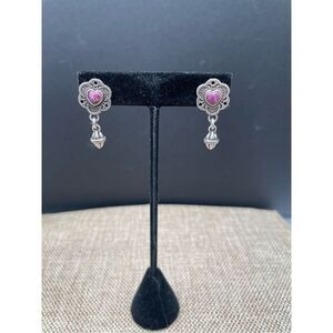 Brighton Purple Heart Dangle Drop Pierced Earrings 925